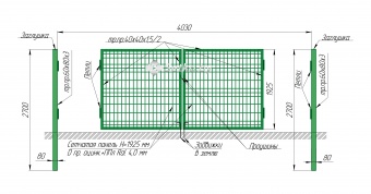 ворота из 3d панелей оцинкованные с полимерным покрытием распашные 1,93×4,03м., пр.4 мм.